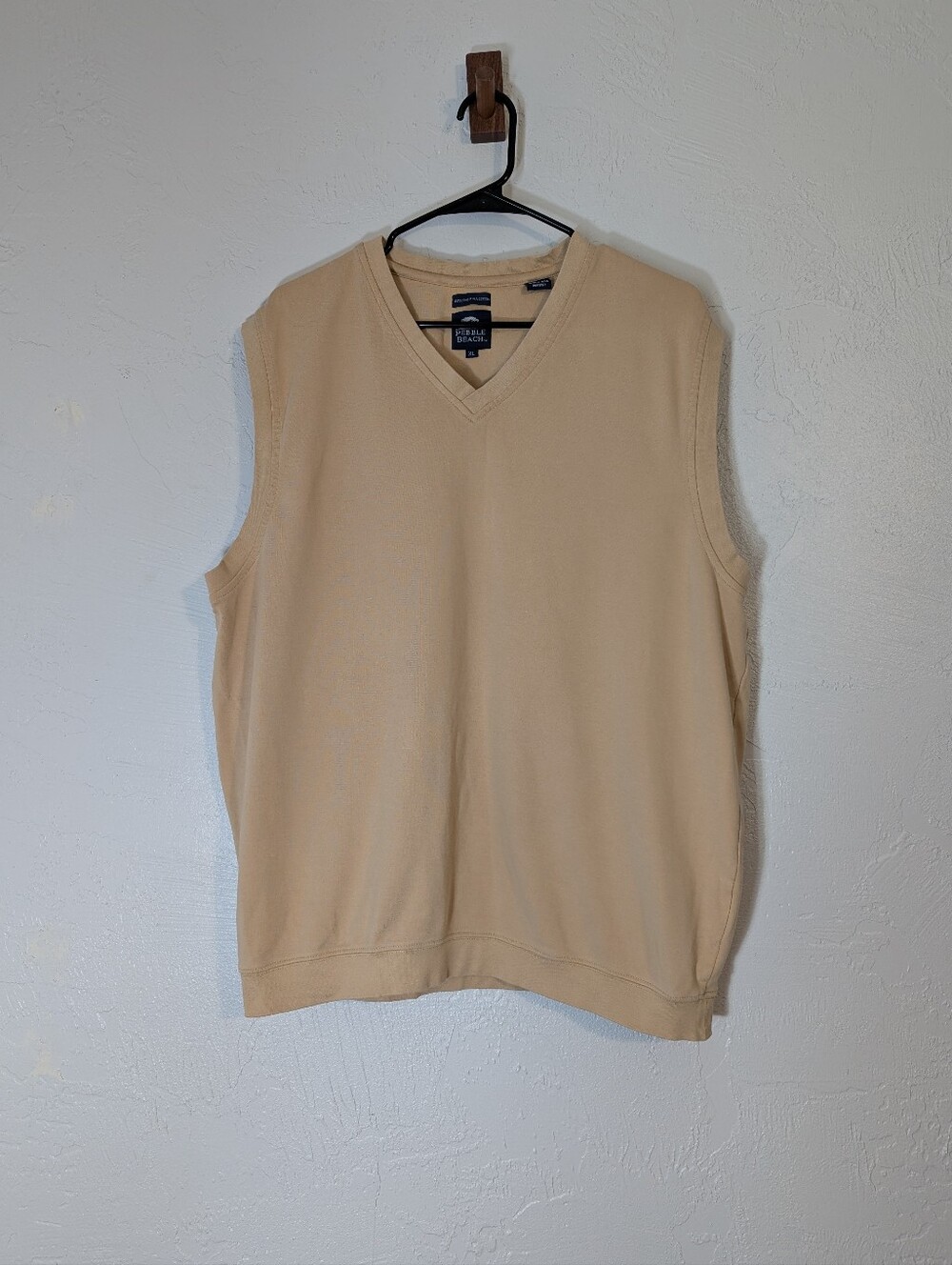 Mens Pebble Beach Pima Cotton Tan Pullover Golf Vest Lightweight Breathable